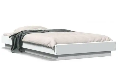 Cadru de pat cu LED, alb, 75x190 cm, lemn prelucrat - 2/5