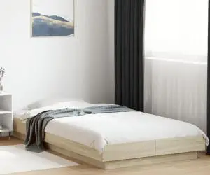 vidaXL Cadru de pat cu LED, stejar sonoma, 90x200 cm, lemn prelucrat