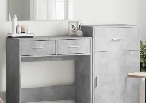 Set de măsuță de toaletă, 3 piese, gri beton, lemn prelucrat - 1/5