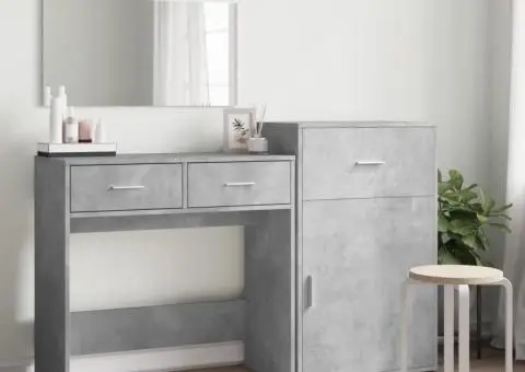 Set de măsuță de toaletă, 3 piese, gri beton, lemn prelucrat - 3/5