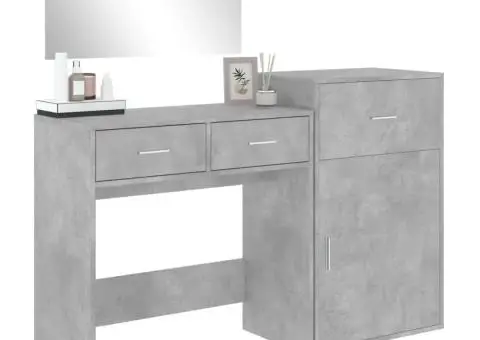 Set de măsuță de toaletă, 3 piese, gri beton, lemn prelucrat - 4/5