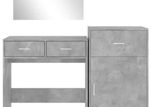 Set de măsuță de toaletă, 3 piese, gri beton, lemn prelucrat - 5/5