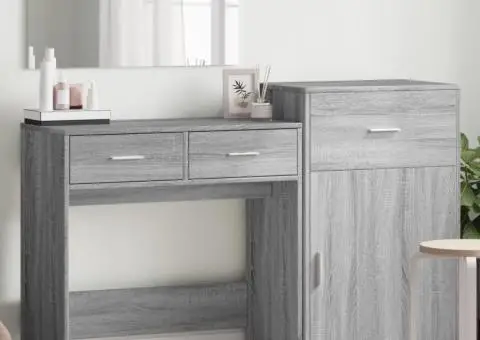 Set de măsuță de toaletă, 3 piese, gri sonoma, lemn prelucrat - 1/5