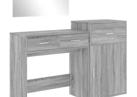 Set de măsuță de toaletă, 3 piese, gri sonoma, lemn prelucrat - 2/5