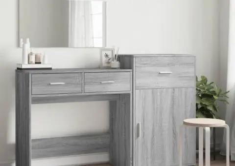 Set de măsuță de toaletă, 3 piese, gri sonoma, lemn prelucrat - 3/5