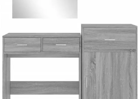 Set de măsuță de toaletă, 3 piese, gri sonoma, lemn prelucrat - 5/5