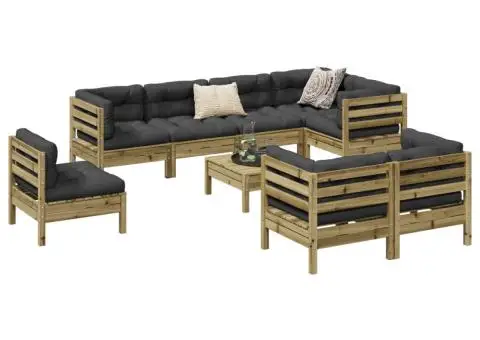 Set canapea de grădină cu perne, 9 piese, lemn de pin tratat - 1/5