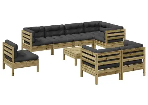 Set canapea de grădină cu perne, 9 piese, lemn de pin tratat - 2/5