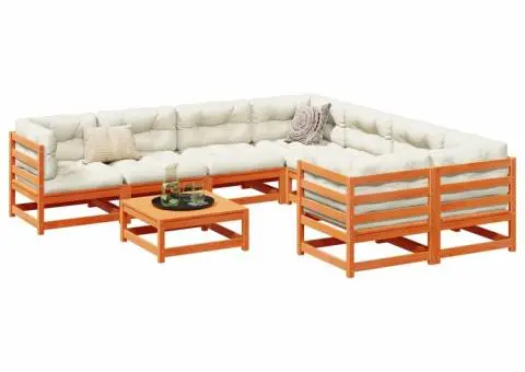 Set canapea de grădină, 9 piese, maro ceruit, lemn masiv de pin - 1/5