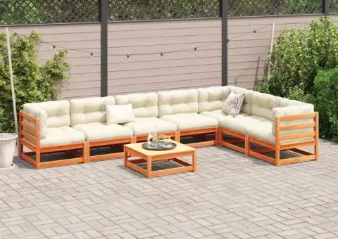 Set canapea de grădină, 8 piese, maro ceruit, lemn masiv de pin - 3/5