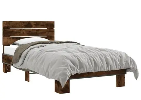 Cadru de pat, stejar fumuriu, 90x190cm, lemn prelucrat și metal - 2/5