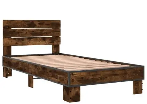 Cadru de pat, stejar fumuriu, 90x190cm, lemn prelucrat și metal - 3/5