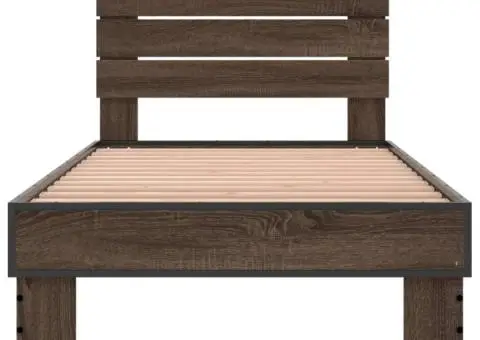 Cadru de pat, stejar maro, 90x190 cm, lemn prelucrat și metal - 4/5