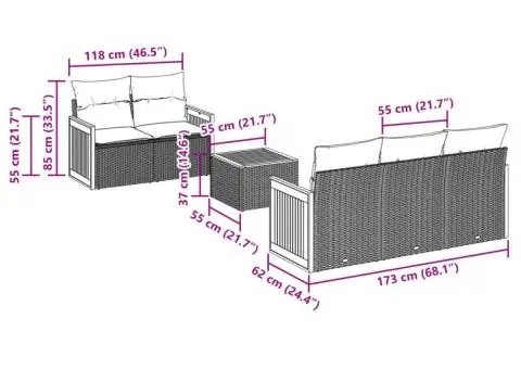 Set mobilier de grădină cu perne, 6 piese, negru, poliratan - 3/3