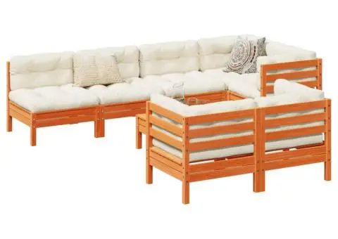 Set canapele grădină cu perne, 8 piese, maro, lemn masiv de pin - 1/5