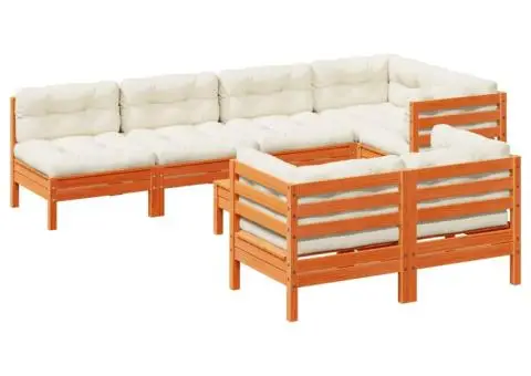 Set canapele grădină cu perne, 8 piese, maro, lemn masiv de pin - 2/5