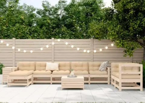 Set canapea de grădină, 10 piese, lemn masiv de pin - 3/5