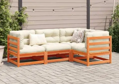 Set canapea de grădină, 4 piese, maro ceruit, lemn masiv de pin - 3/5