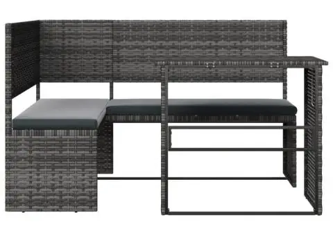 Canapea de grădină cu masă/perne, formă de L, poliratan gri - 3/5