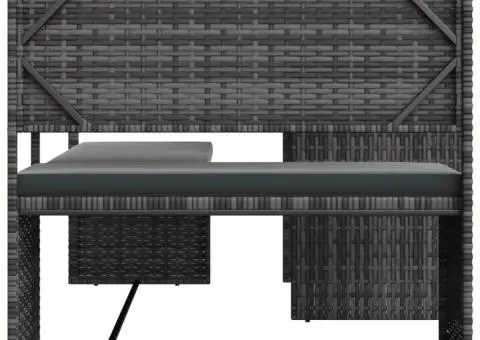 Canapea de grădină cu masă/perne, formă de L, poliratan gri - 4/5