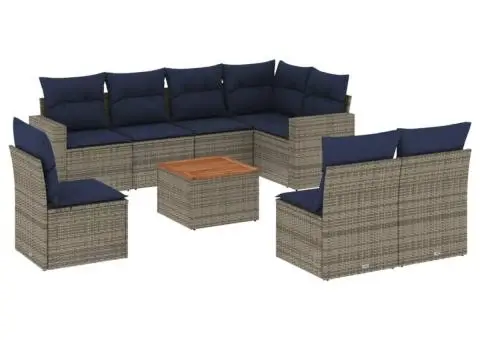 Set canapele de grădină, 9 piese, cu perne, gri, poliratan - 2/3