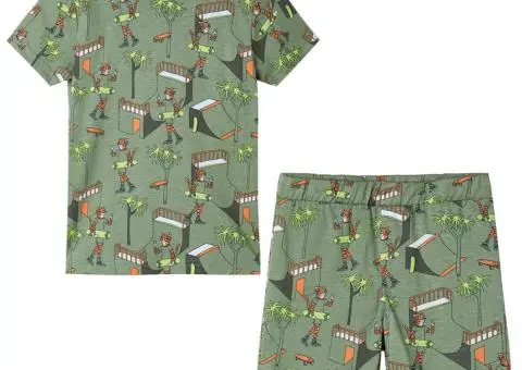 Pijamale copii mâneci scurte, kaki deschis 128 - 1/5