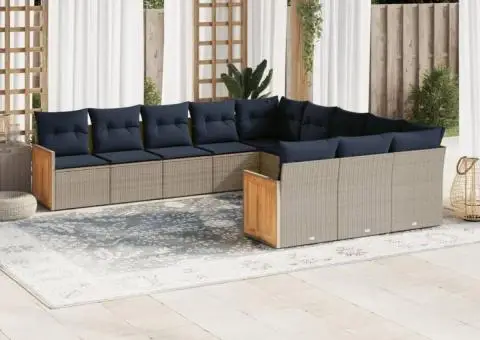 Set canapele de grădină cu perne, 11 piese, gri, poliratan - 1/3