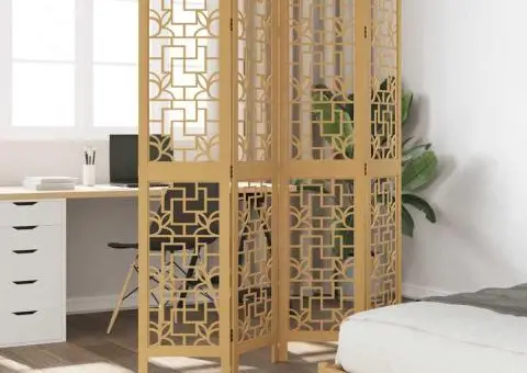 Paravan de cameră cu 4 panouri, maro, lemn masiv paulownia - 3/5