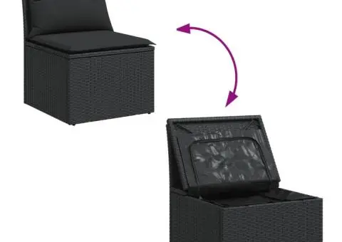 Set canapele de grădină, 12 piese, cu perne, negru, poliratan - 5/5