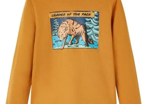 Tricou pentru copii cu mâneci lungi, ocru închis, 116 - 1/5