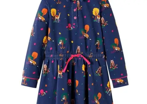 Rochie de copii cu mâneci lungi și șnur bleumarin 140 - 1/5