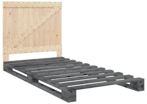 Cadru de pat cu tăblie, gri, 100x200 cm, lemn masiv de pin - 3/5