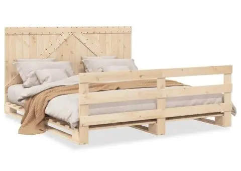 Cadru pat cu tăblie 200x200 cm, lemn masiv de pin - 2/5