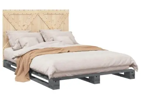 Cadru de pat cu tăblie, gri, 140x200 cm, lemn masiv de pin - 4/5