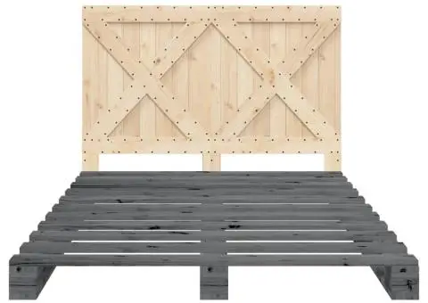 Cadru de pat cu tăblie, gri, 140x200 cm, lemn masiv de pin - 5/5