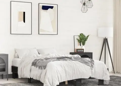 Cadru de pat, negru, 135x190 cm, lemn prelucrat și metal - 1/5