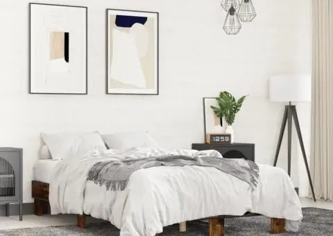 Cadru de pat, stejar afumat 140x190 cm lemn prelucrat și metal - 1/5