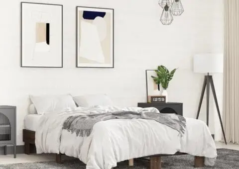 Cadru de pat, stejar maro, 140x190 cm, lemn prelucrat și metal - 1/5