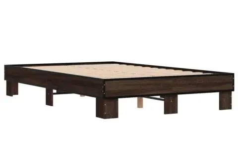 Cadru de pat, stejar maro, 140x190 cm, lemn prelucrat și metal - 3/5