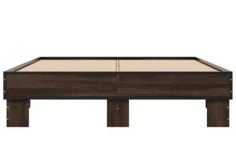 Cadru de pat, stejar maro, 140x190 cm, lemn prelucrat și metal - 4/5