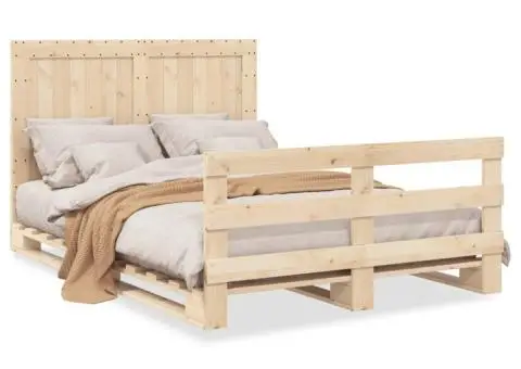 Cadru de pat cu tăblie, 140x200 cm, lemn masiv de pin - 2/5