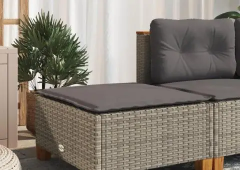 Taburet de grădină cu pernă, gri, 63,5x56x32 cm, poliratan - 3/5