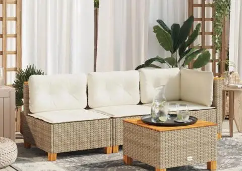 Canapea de colț de grădină cu perne, bej, poliratan - 3/5