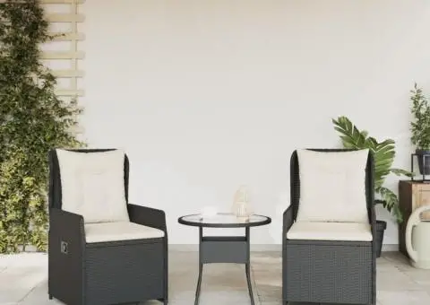 Scaune de grădină rabatabile, 2 buc., negru, poliratan - 3/5