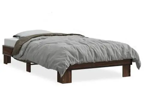 Cadru de pat, stejar maro, 90x190 cm, lemn prelucrat și metal - 2/5