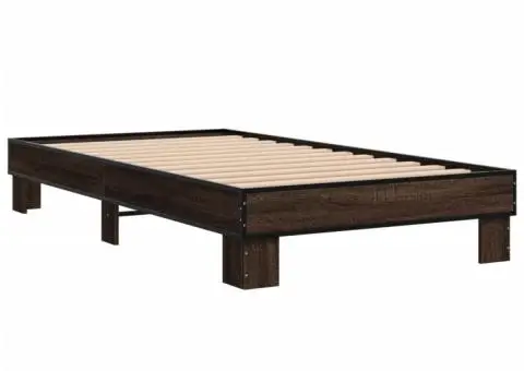 Cadru de pat, stejar maro, 90x190 cm, lemn prelucrat și metal - 3/5