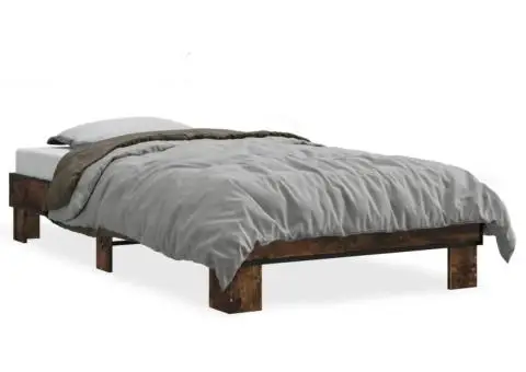 Cadru de pat, stejar fumuriu, 90x190cm, lemn prelucrat și metal - 2/5