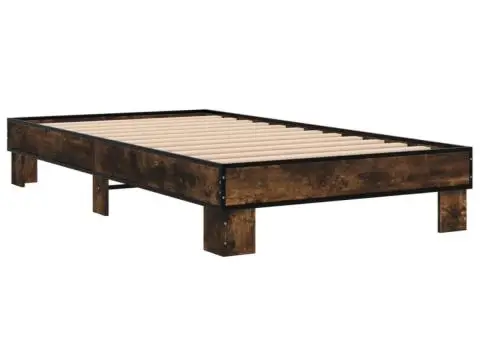 Cadru de pat, stejar fumuriu, 90x190cm, lemn prelucrat și metal - 3/5