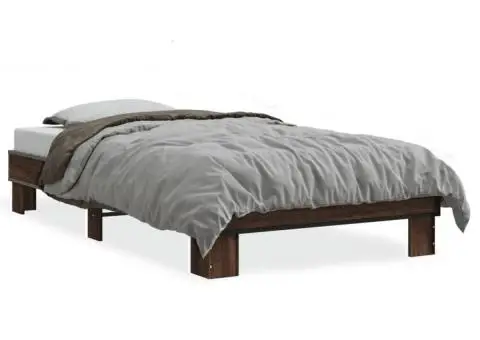 Cadru de pat, stejar maro, 100x200 cm, lemn prelucrat și metal - 2/5