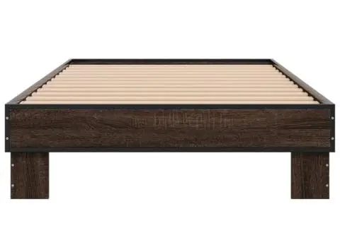 Cadru de pat, stejar maro, 100x200 cm, lemn prelucrat și metal - 4/5